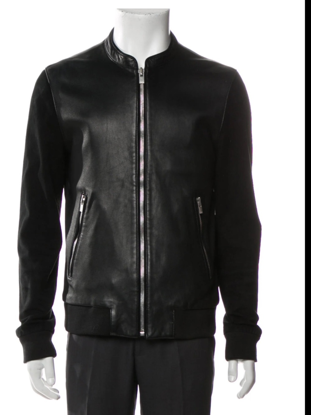 The Kooples Black Bomber Jacket with Knit Sleeves